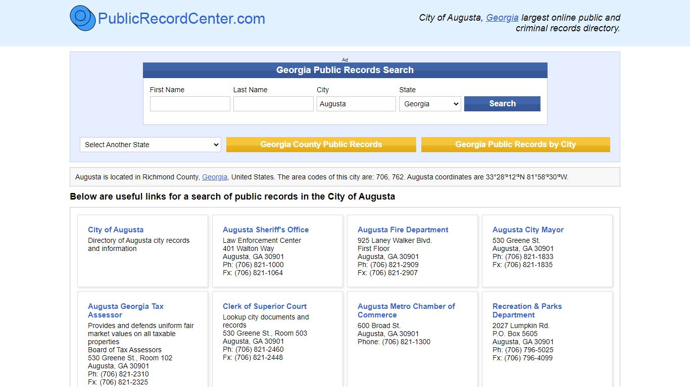 Augusta, Georgia Public Records and Criminal Background Check